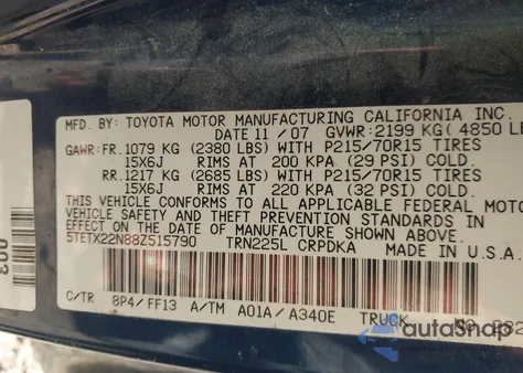 2008 Toyota Tacoma Access Cab z USA, uszkodzony, nr VIN 5TETX22N88Z515790